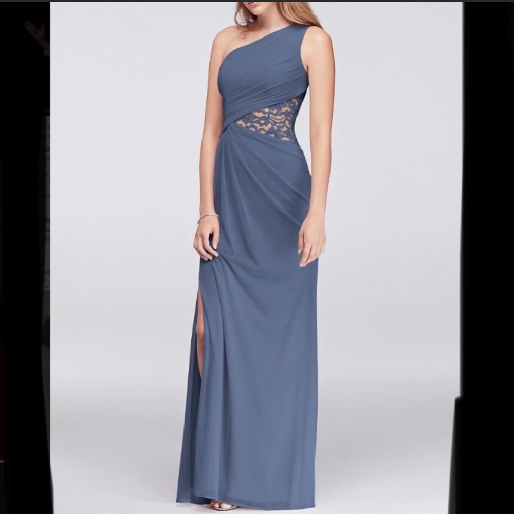Steel blue David’s bridal Bridesmaid dress NWT